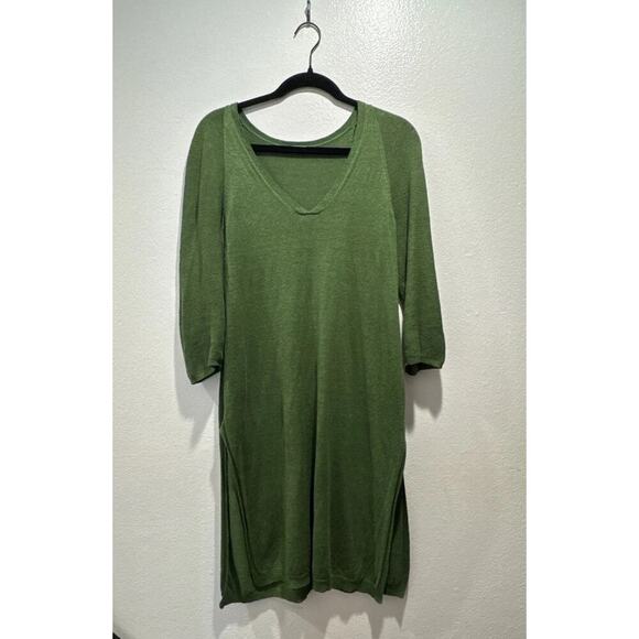 J Jill Women’s Green Linen Blend Tunic Sweater Lagenlook Top Lightweight V Neck - Picture 1 of 8